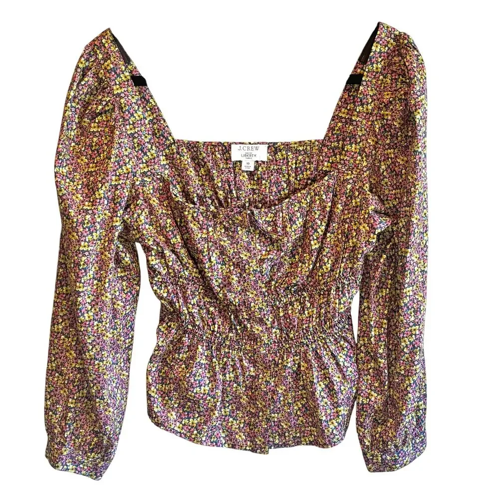 J. Crew Cinched Waist Organic Cotton Top in Liberty Busy Izzy Fabric - size 10